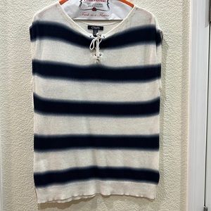 Chaps Denim Navy and Ivory Striped Top with Front Rope Closure